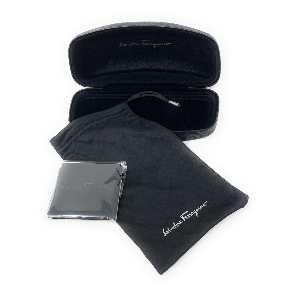 Ferragamo Black Textured Hard Clamshell Eyeglass Case W/ Cleaning Cloth & Pouch